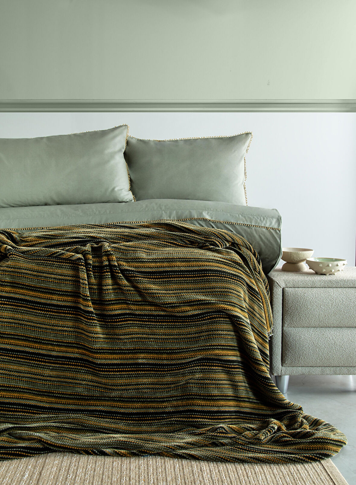 Tek Kişilik Lizbon Olive Yatak Örtülü Nevresimli Set 