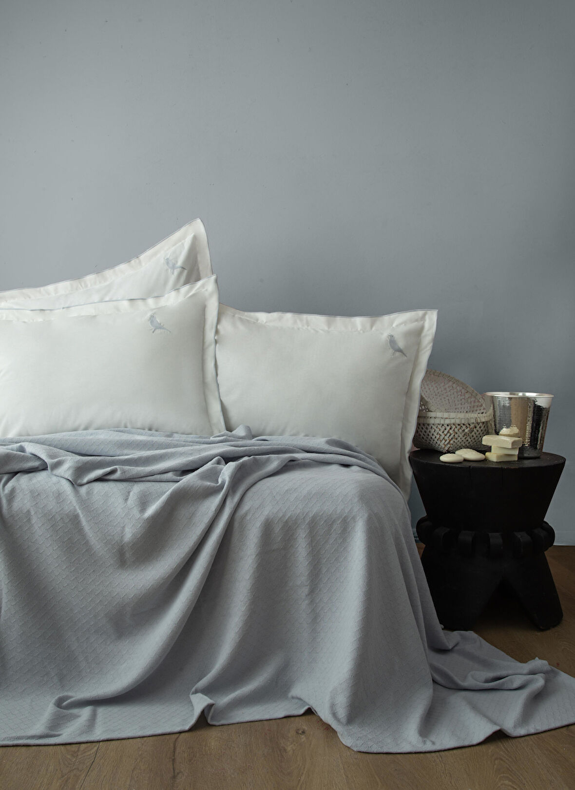 TEK KİŞİLİK PIKE SET PURE INDIGO - NEVRESIMLI PIKE TAKIMI