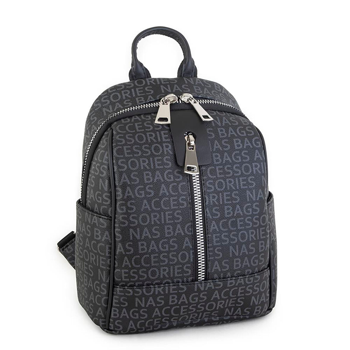 Nas Bag  Büyük Boy Geniş İç Hacim  Kadın Sırt Çantası Siyah Yazılı