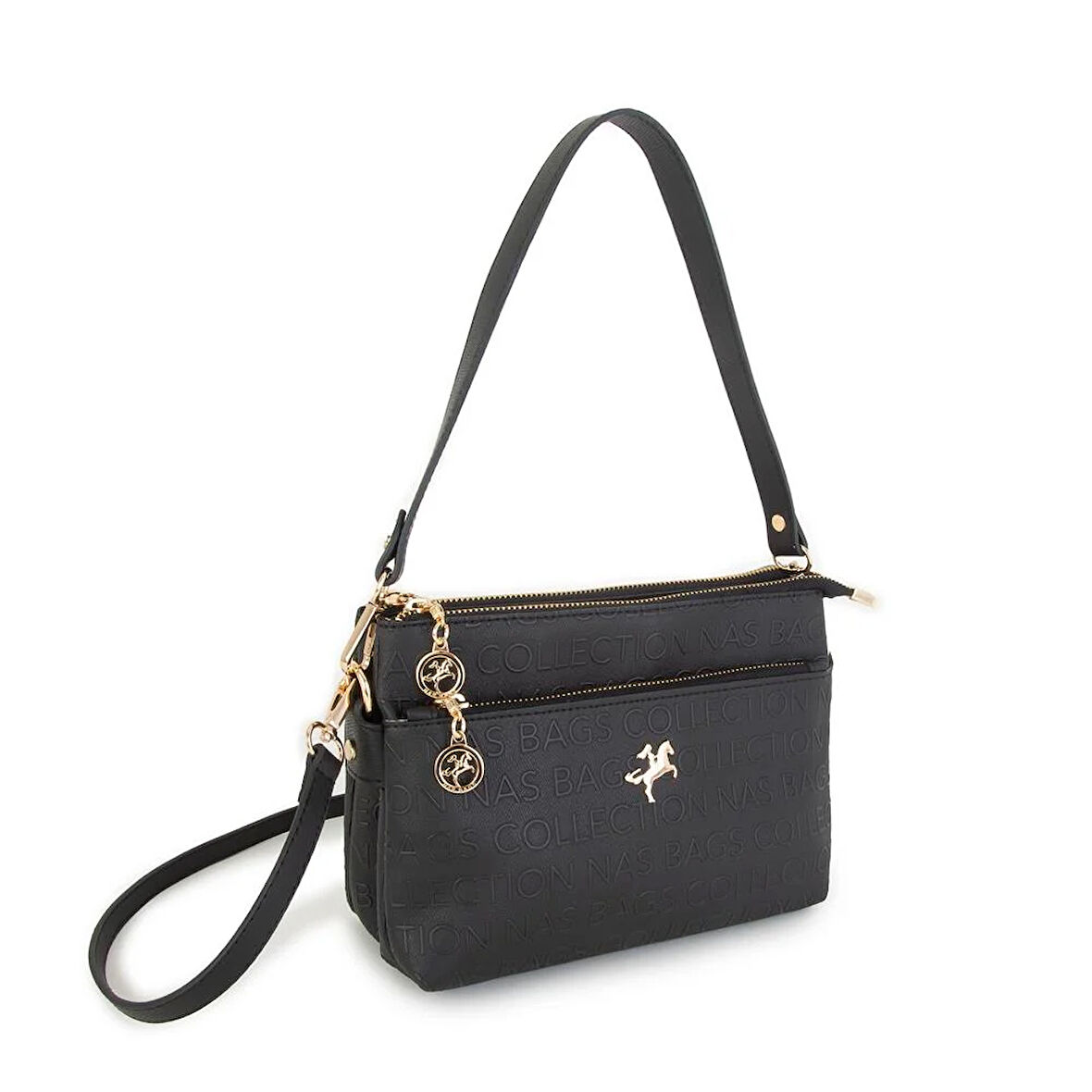 Nas Bag Kadın Çapraz Çanta Siyah Gofraj
