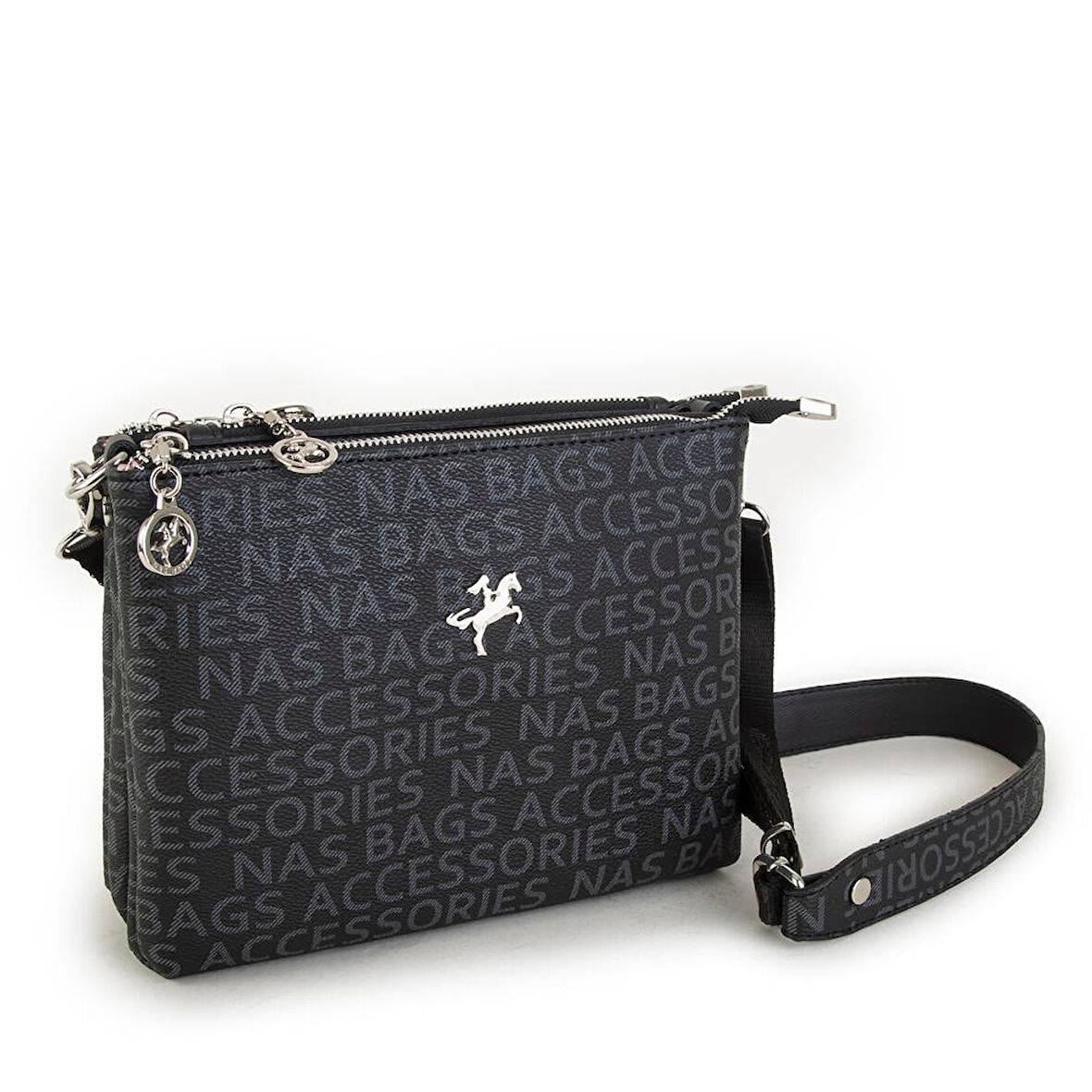 Nas Bag Kadın Çapraz Çanta Siyah Yazılı