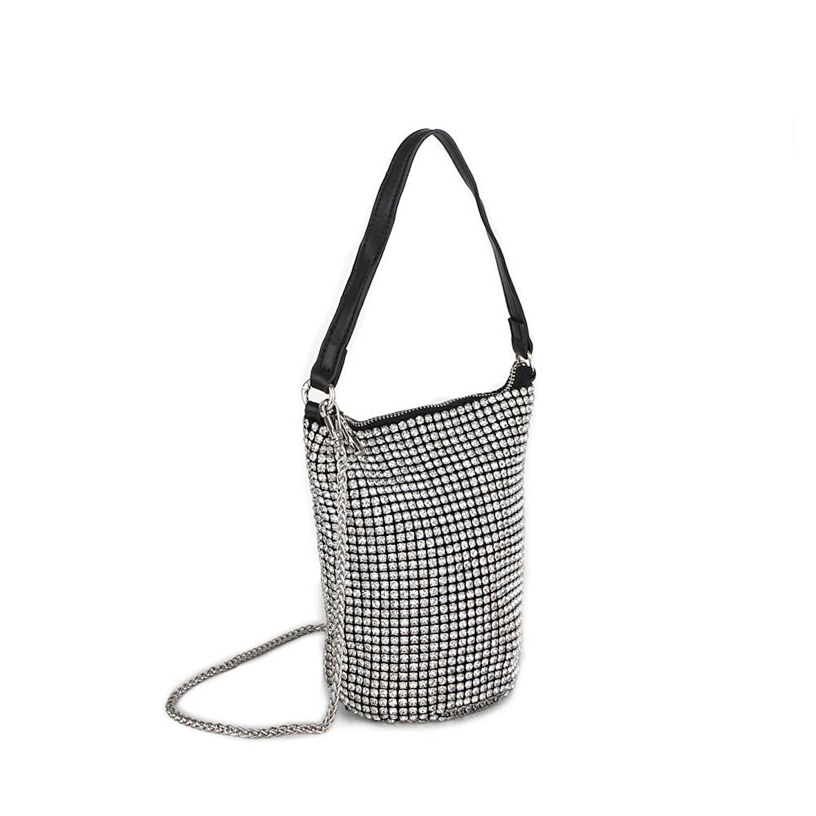 Nas Bag Kadın Çapraz  Çanta  Black White Diamond Siyah Taşlı Çanta