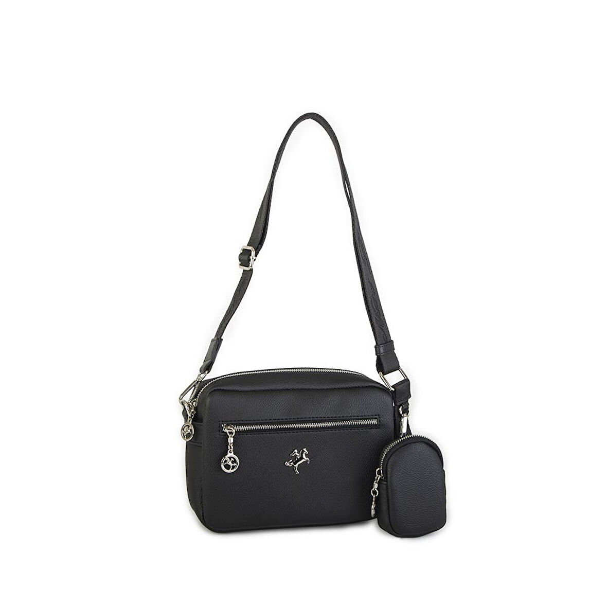 Nas Bag Kadın Çapraz Çanta Mini Cüzdanlı Ayarlanabilir Askılı Siyah Mercan