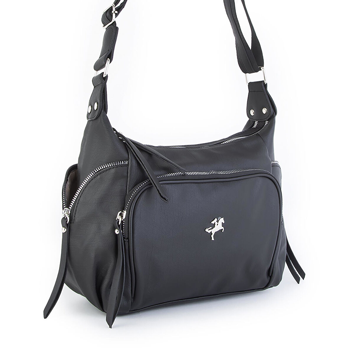 Nas Bag Kadın Çapraz Çanta Siyah Yıkamalı ( 26x21x15 cm)