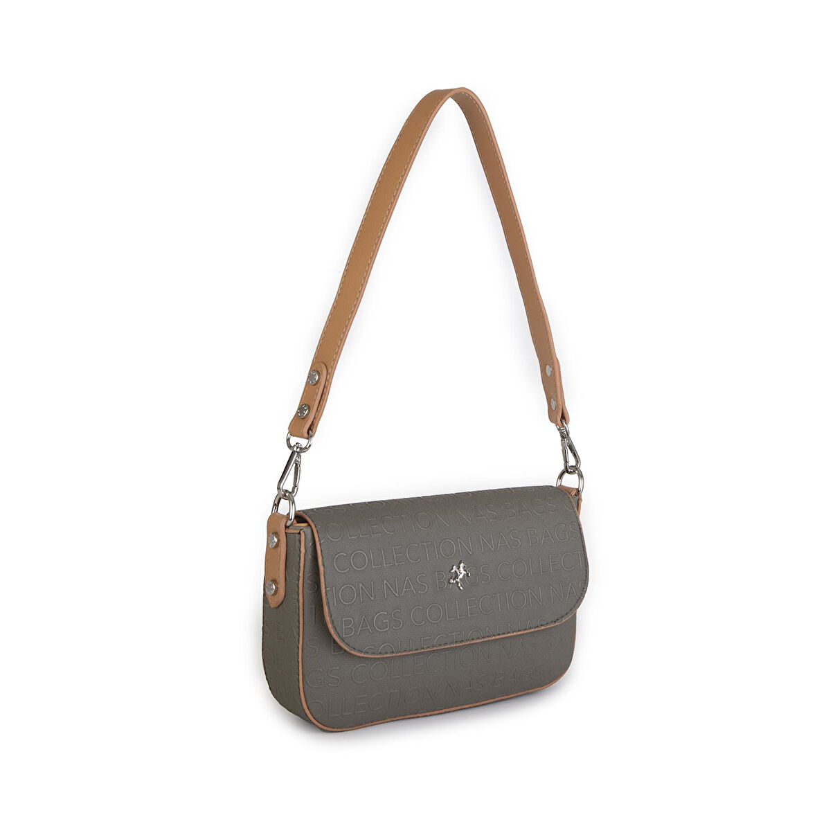 Nas Bag Kadın Postacı Çantası Çift Askılı Yeşil Camel Gofraj (22x16x5 cm)