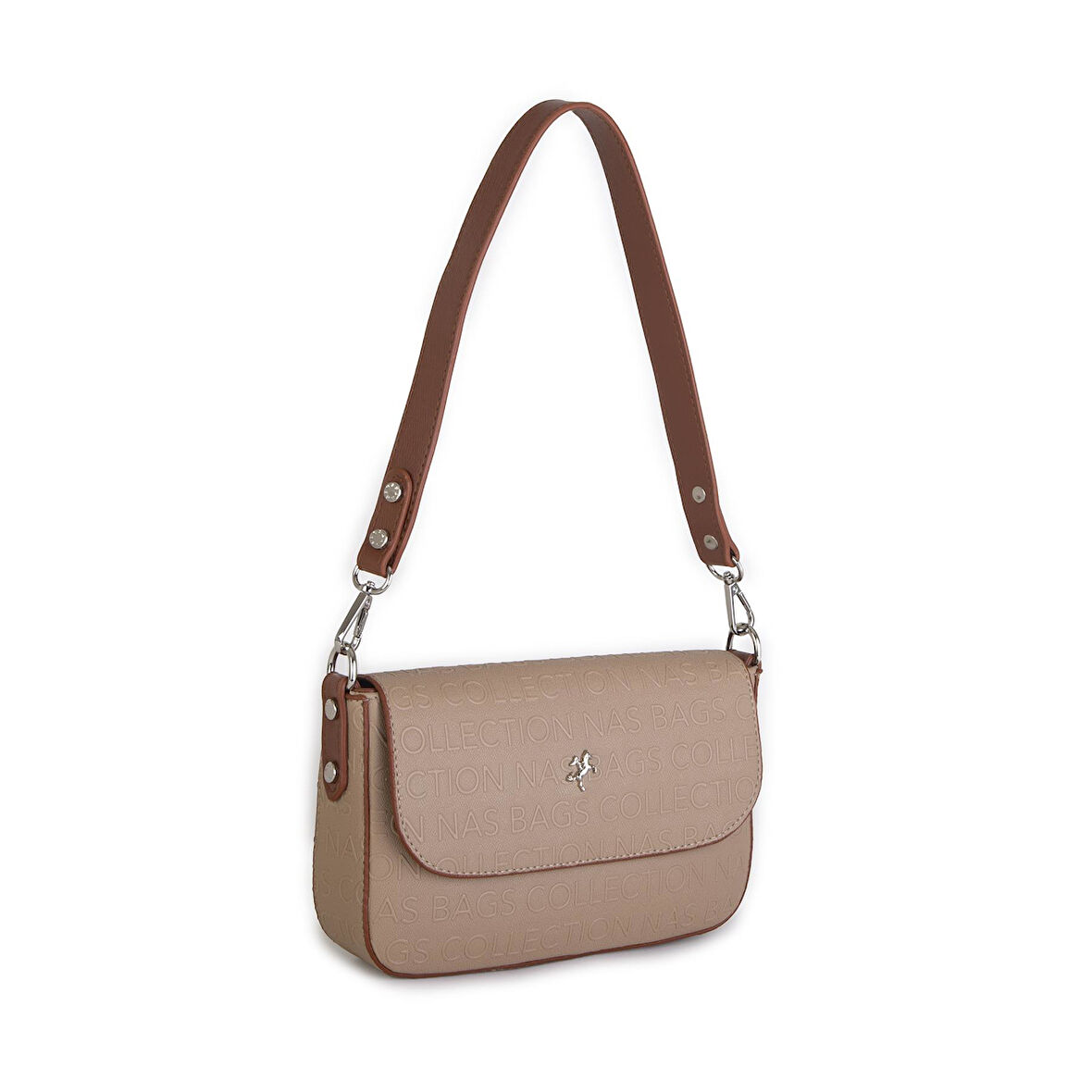 Nas Bag Kadın Postacı Çantası Çift Askılı Kum Taba Gofraj  (22x16x5 cm)