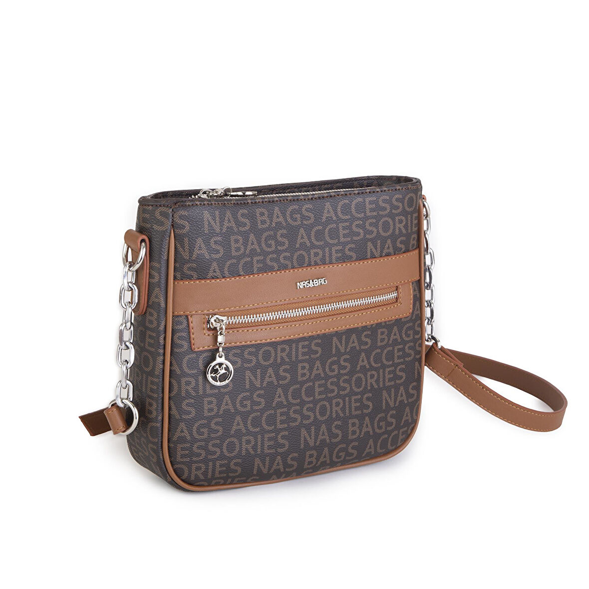 Nas Bag Kadın Çapraz Çanta Spor Ayarlanabilir Askılı  Kahve Taba  Yazılı (ürün ölçüsü :24x24x7 cm)