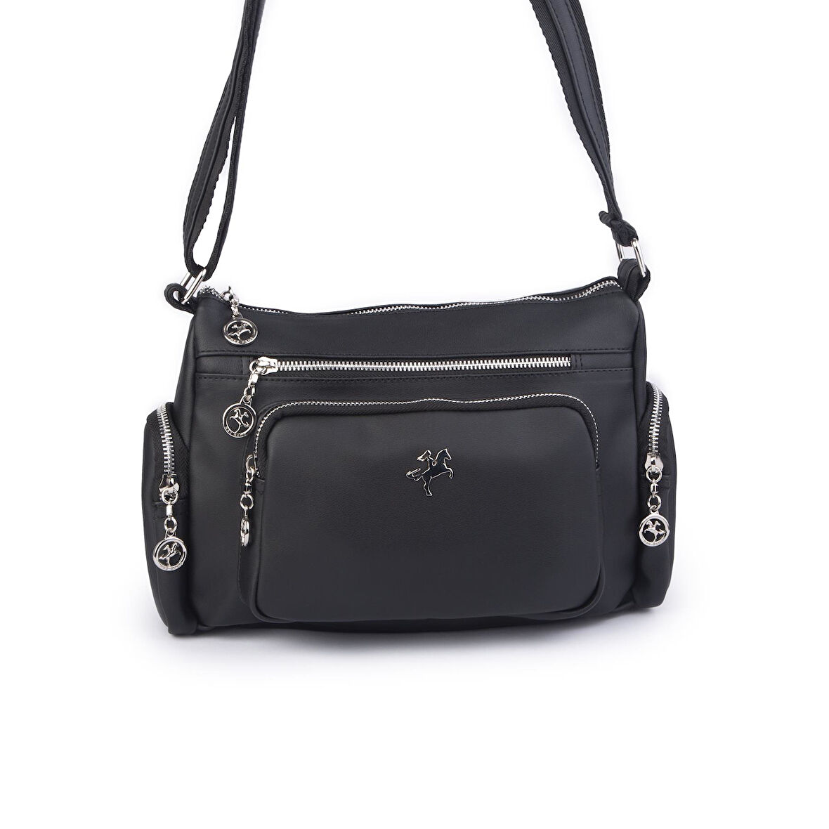 Nas Bag Kadın Çapraz Çok Gözlü Günlük Çanta Siyah  Dona ( 30x22 cm ebatlarındadır.)