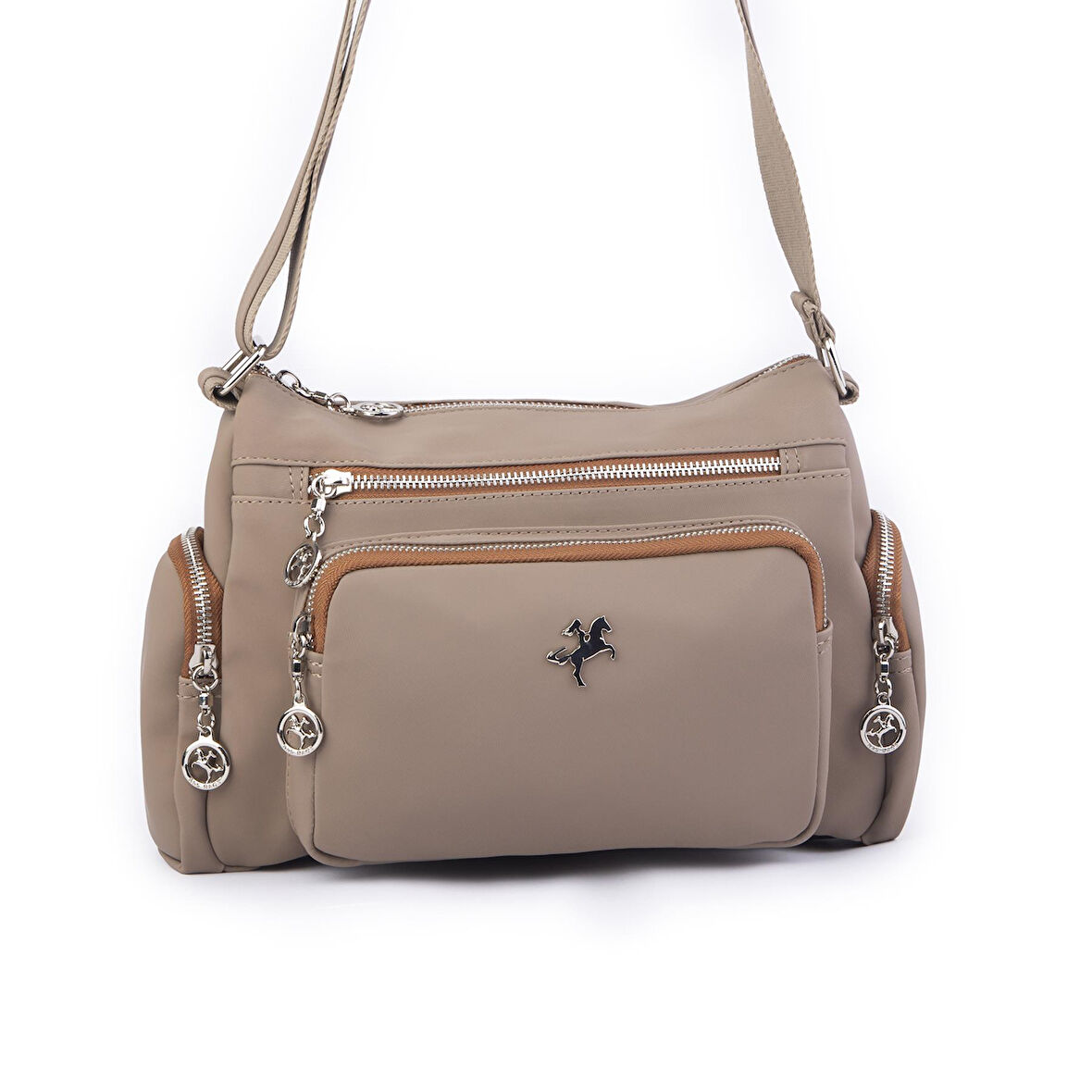 Nas Bag Kadın Çapraz Çok Gözlü Günlük Çanta Vizon Taba  Buzyy ( 30x22 cm ebatlarındadır.)