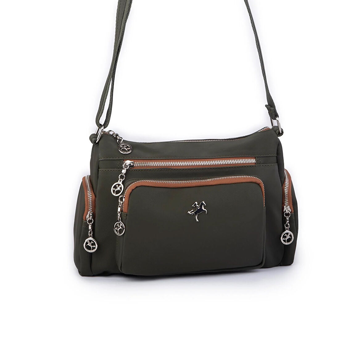 Nas Bag Kadın Çapraz Çok Gözlü Günlük Çanta Yeşil  Taba  Buzzy ( 30x22 cm ebatlarındadır.)