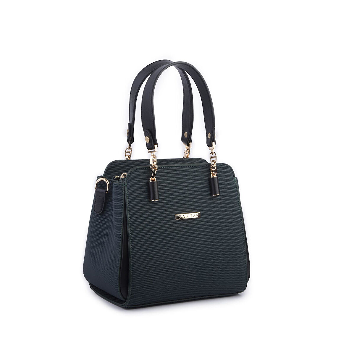 Nas Bag Kadın Sade ve Şık El ve Omuz Çantası Petrol Siyah  Lacst  (Ölçüsü:24x21x16)