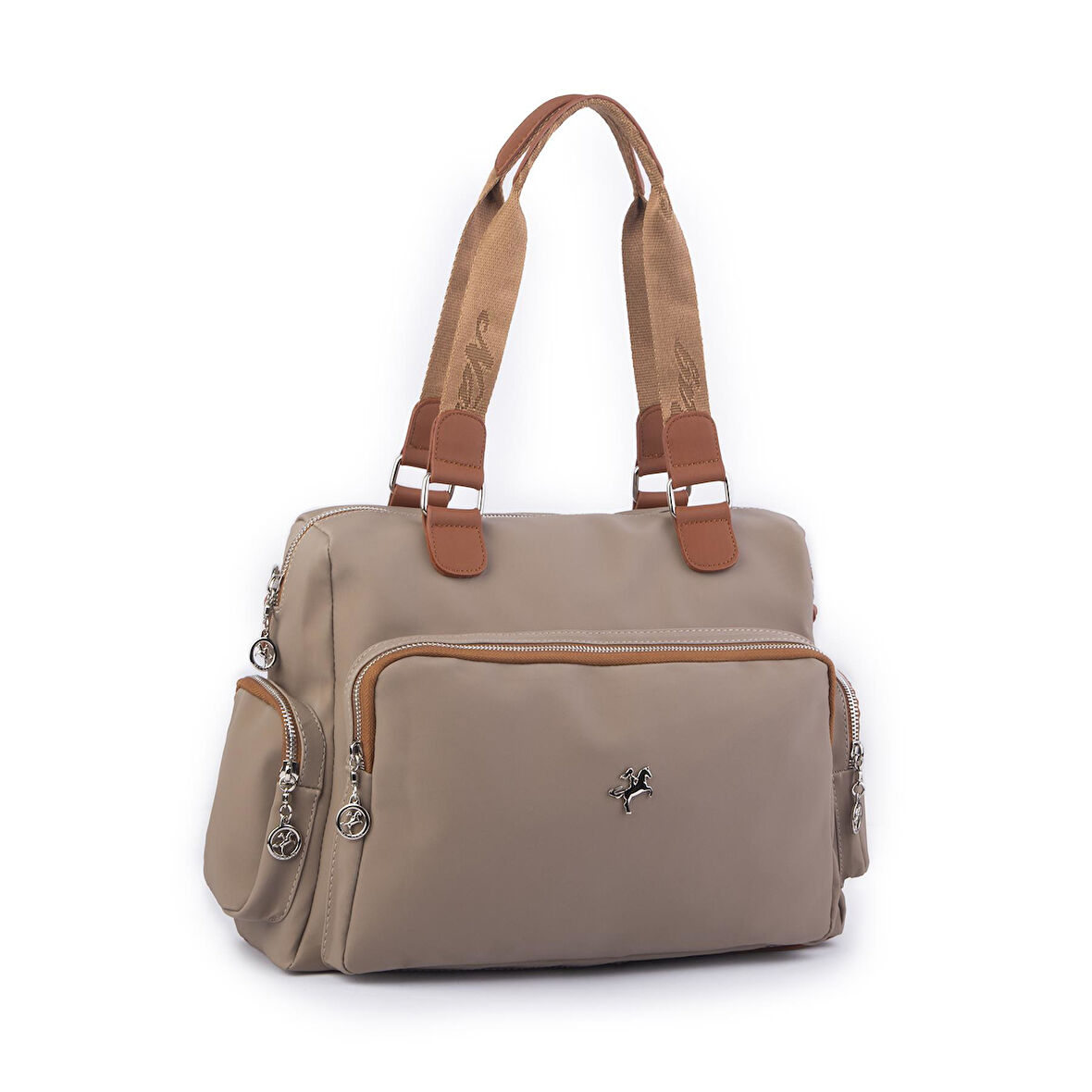 Nas Bag Kadın Büyük Boy Omuz Çantası Vizon  Taba  Buzzy (en :37 ,boy :30 cm)