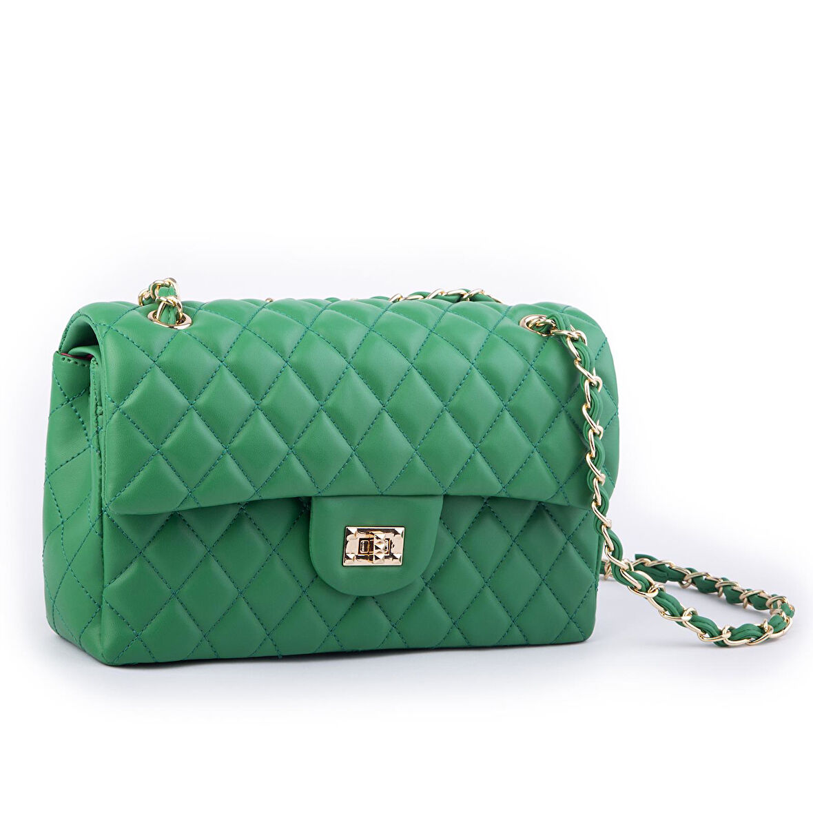 Nas Bag Kadın Çapraz Çanta Büyük Boy Zincirli Kapitone Çim Yeşili Nova (en:26 ; boy:16 cm ) 