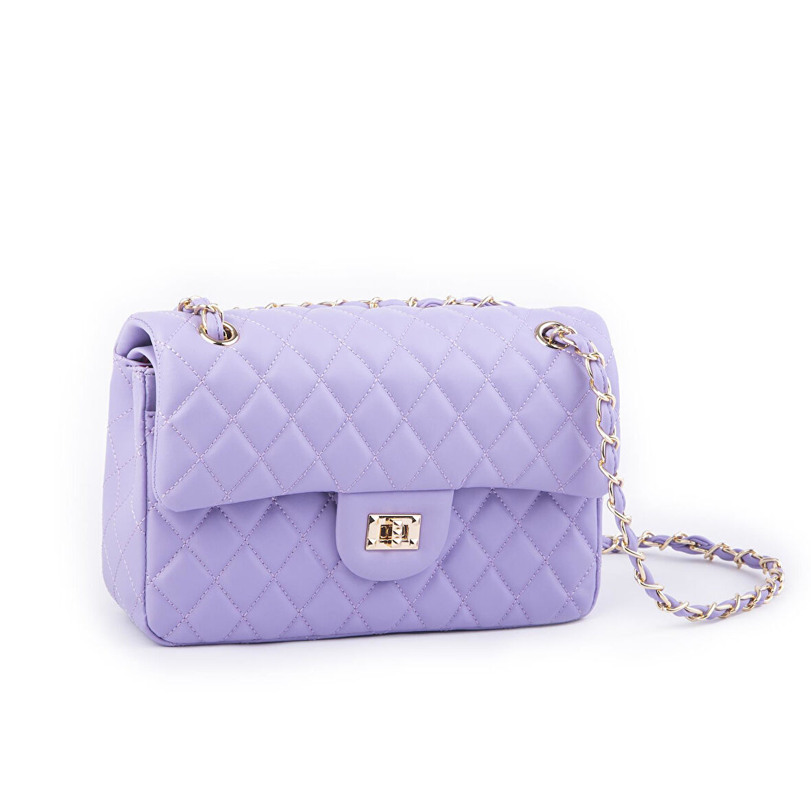 Nas Bag Kadın Çapraz Çanta Büyük Boy Zincirli Kapitone Lila  Nova (en:26 ; boy:16 cm ) 