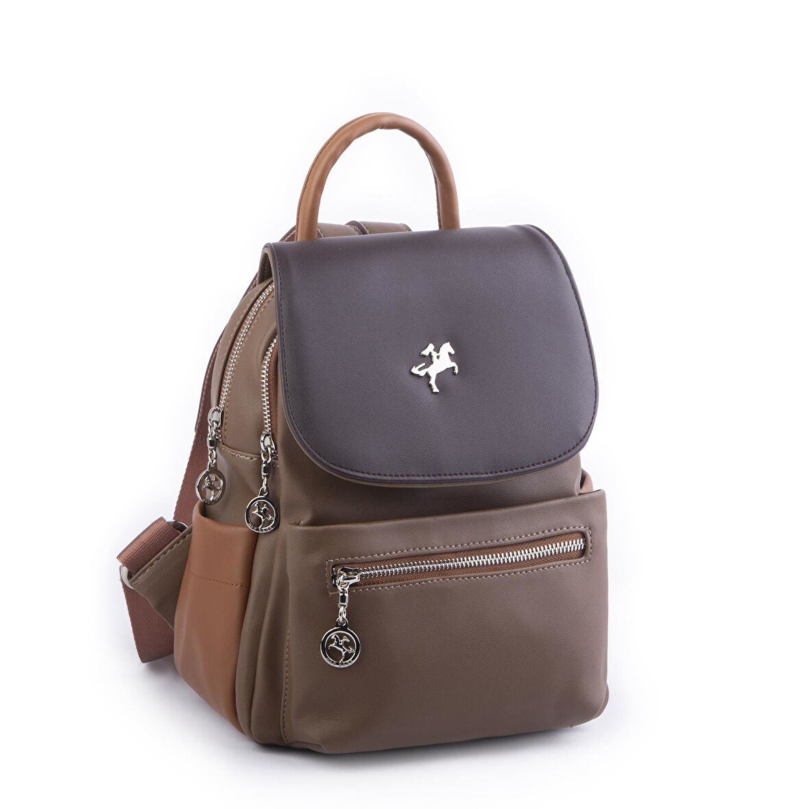 Nas Bag Kadın Sırt Çantası Çift Gözlü Spor Çanta Vizon Kahve Taba Dona   ( 23x26x14 cm ) 