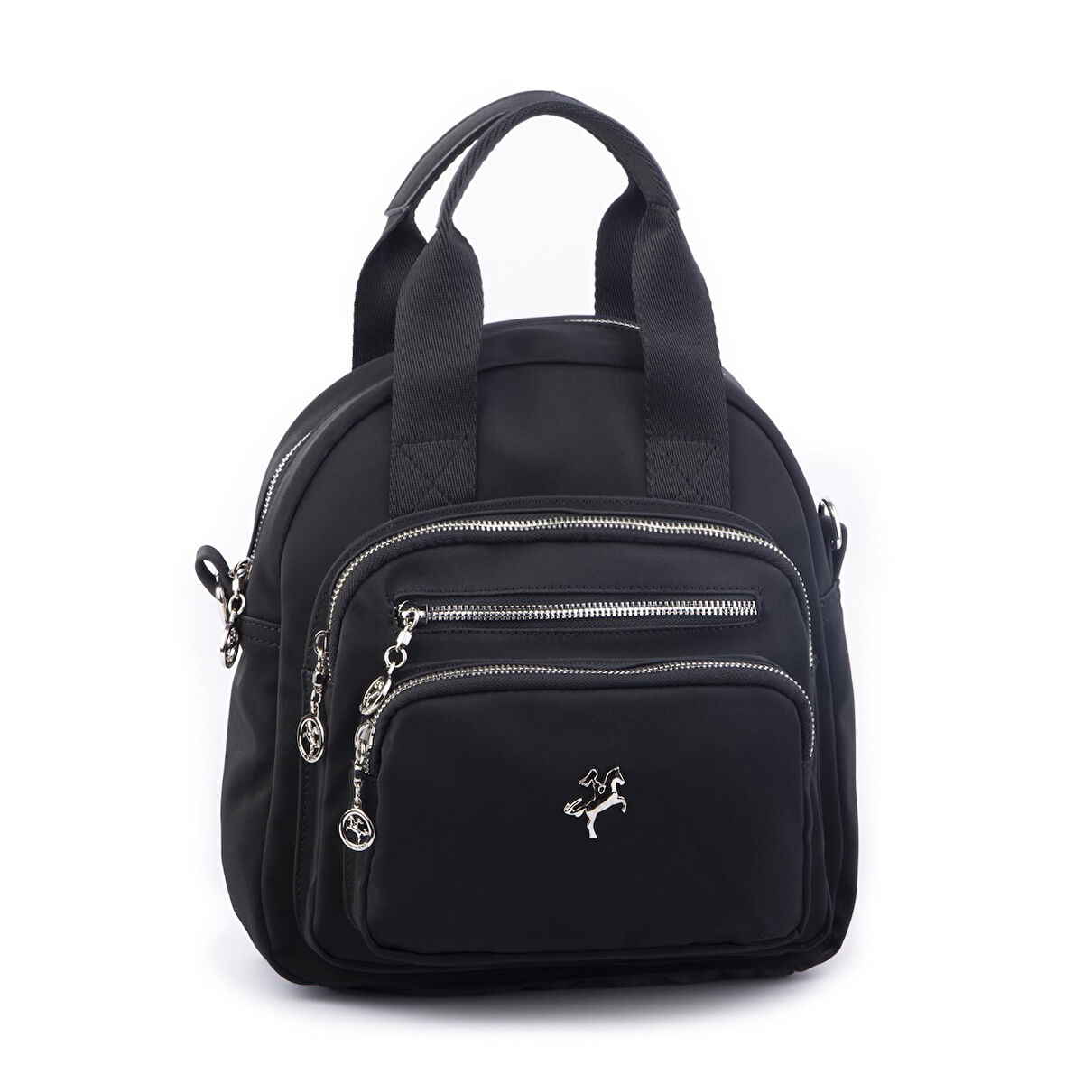 Nas Bag Kadın Çok Gözlü Dönüştürülebilir El Omuz ve Sırt Çantası Siyah Buzzy  ( en : 28 cm; boy :25c m)