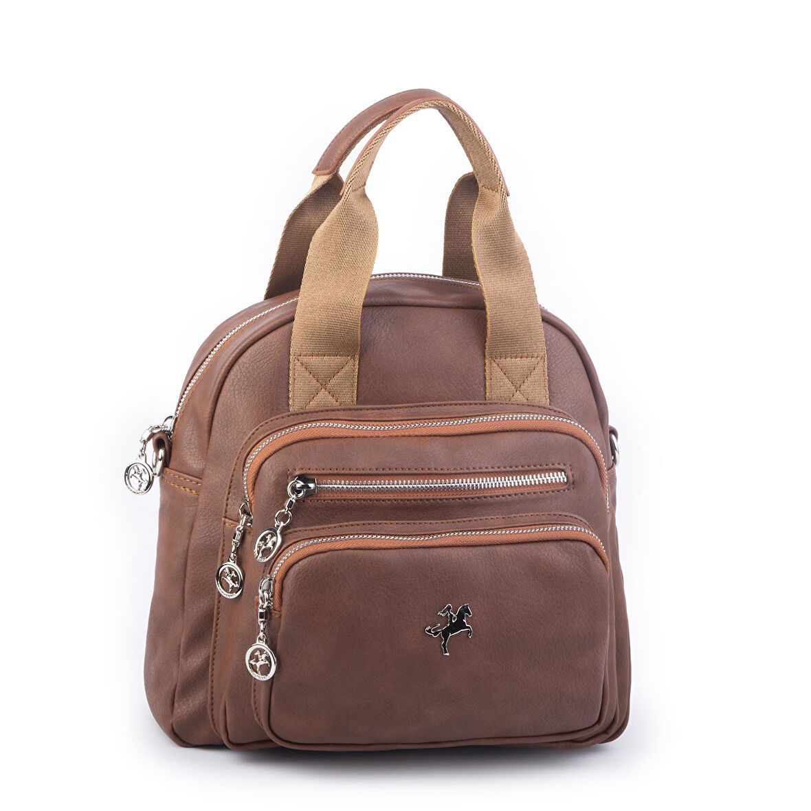 Nas Bag Kadın Çok Gözlü Dönüştürülebilir El Omuz ve Sırt Çantası Taba King  ( en : 28 cm; boy :25c m)