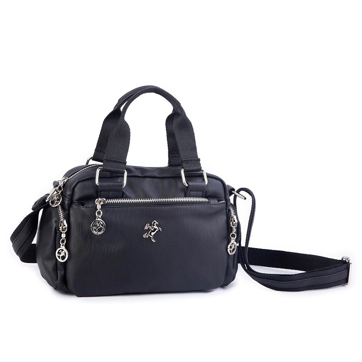 Nas Bag Kadın Çapraz Çanta Çok Gözlü Siyah Yıkamalı ( 26x17 cm)