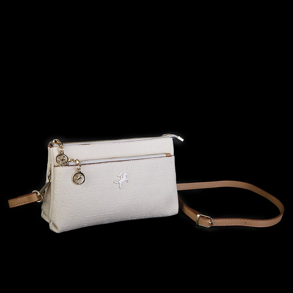 Nas Bag Kadın Çapraz ve Clutch Çanta Bilek ve Çapraz Askılı Krem Camel  Gofraj  (24x15 cm) 