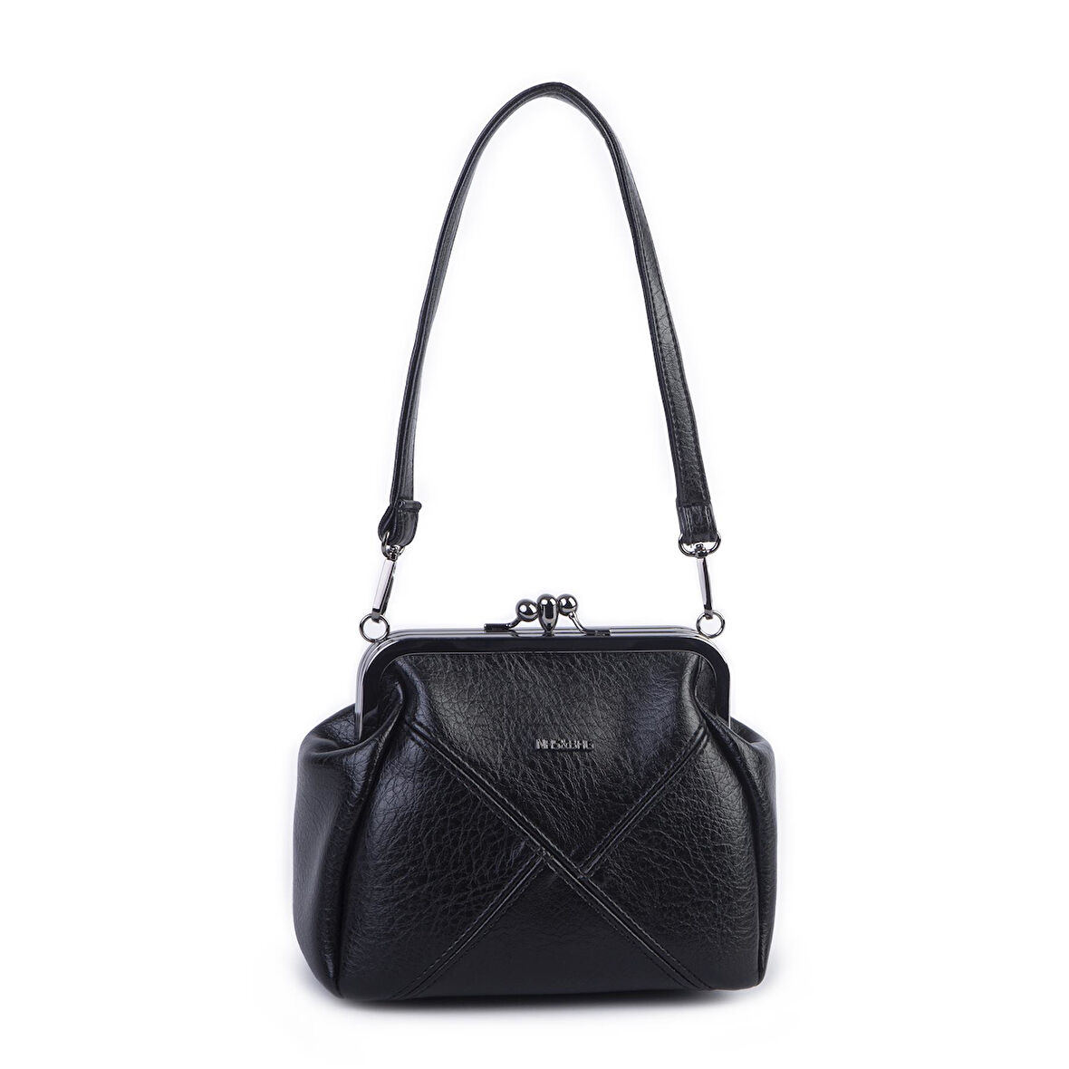 Nas Bag Mini Vintage Burslu Klipsli Kadın Omuz ve Çapraz Çanta Siyah Victoria ( 20x17 cm)