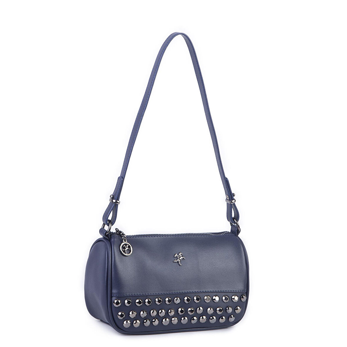 Nas Bag Mini Kadın Taşlı Zımbalı Omuz ve Çapraz Baget Çanta Lacivert Dona