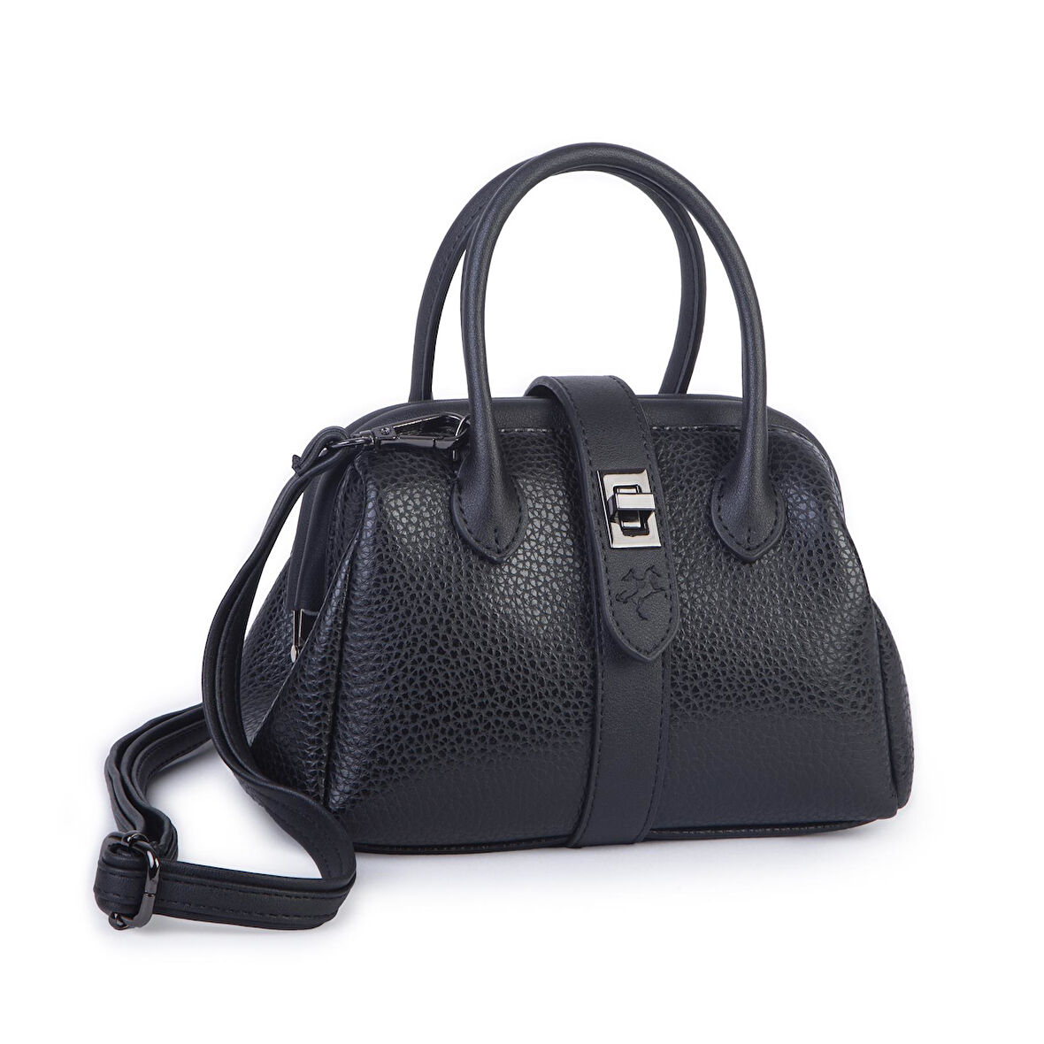  Nas Bag Kadın  Mini Boy Klipsli El ve Postacı Çantası Siyah Lopez (20x13 cm)