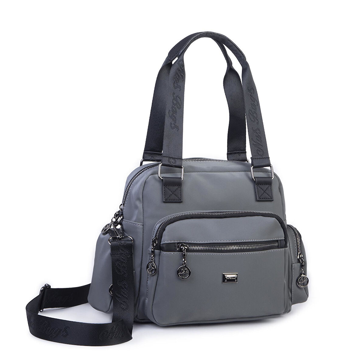  Nas Bag Çok Gözlü Orta Boy Omuz ve Çapraz Çanta Gri Siyah Buzzy