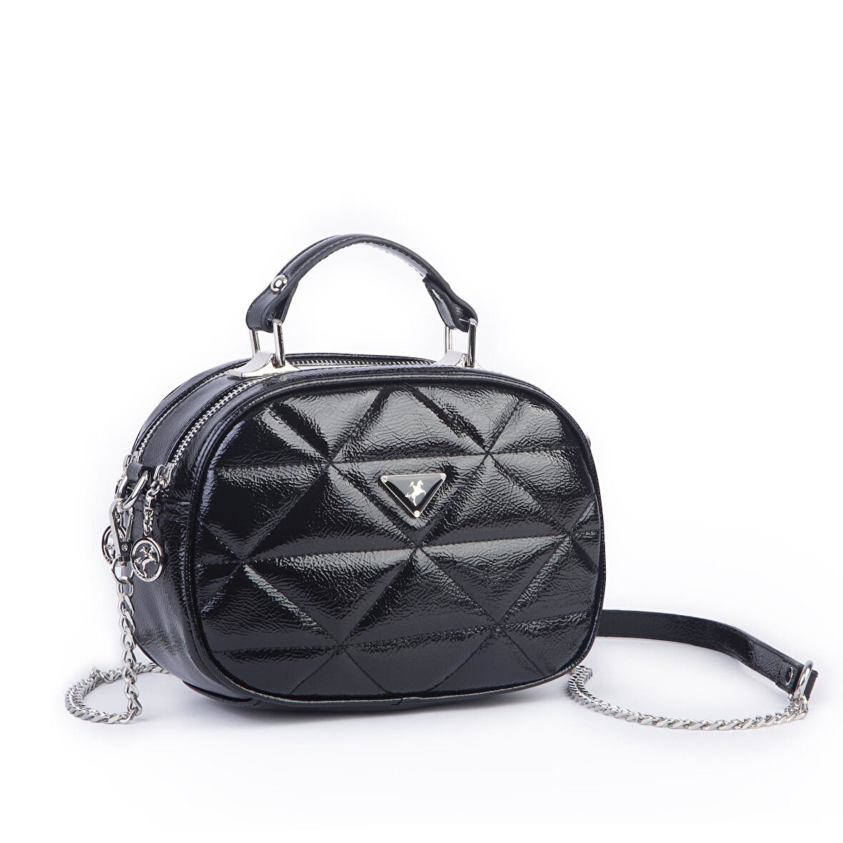 Nas Bag Kadın Zincirli Çapraz Çanta Siyah Rugan