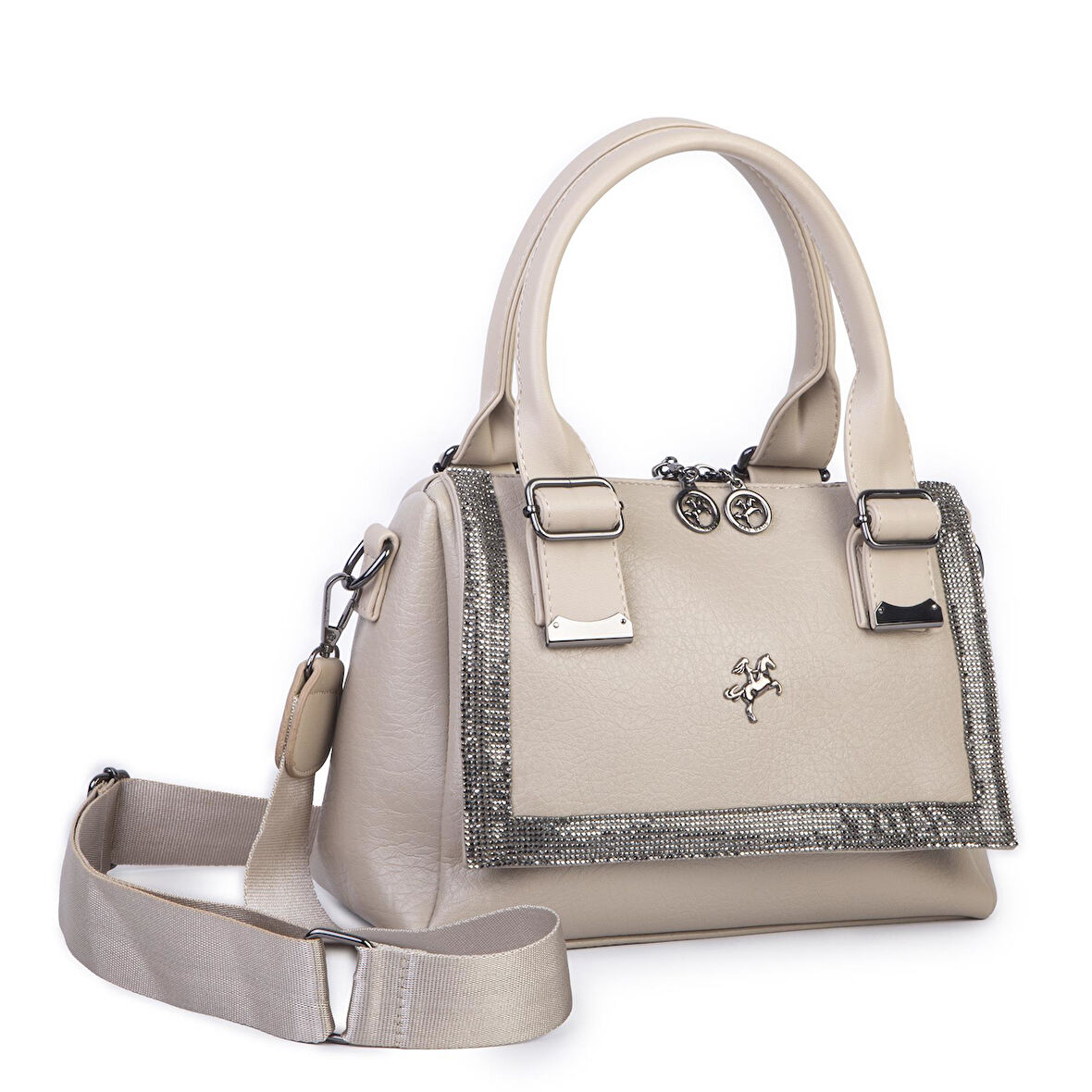 Nas Bag Kadın Taşlı Şık Omuz ve Çapraz Çanta Kum  Victoria