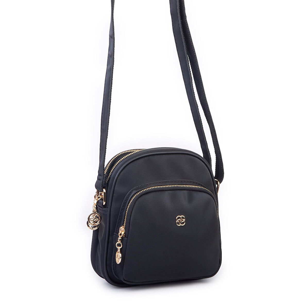 Nas Bag Kadın Çok Gözlü Günlük Çapraz ve Omuz Çanta Siyah Saten  (20x22 cm)