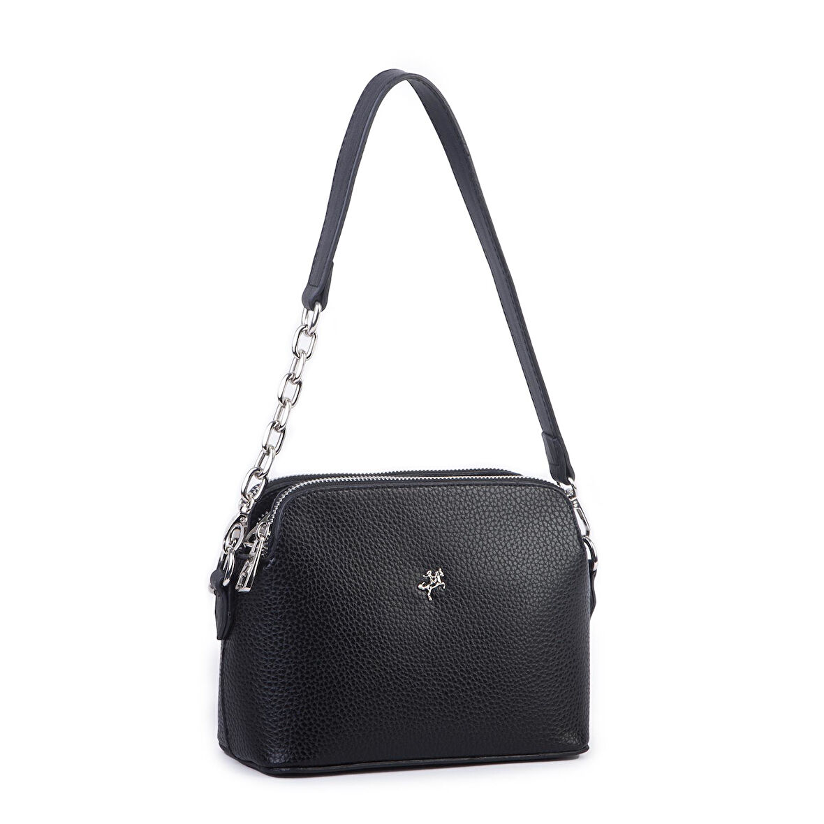 Nas Bag Kadın Omuz ve Çapraz Zincirli ve Uzun Çift Askılı (20x15 cm) Siyah Lopez