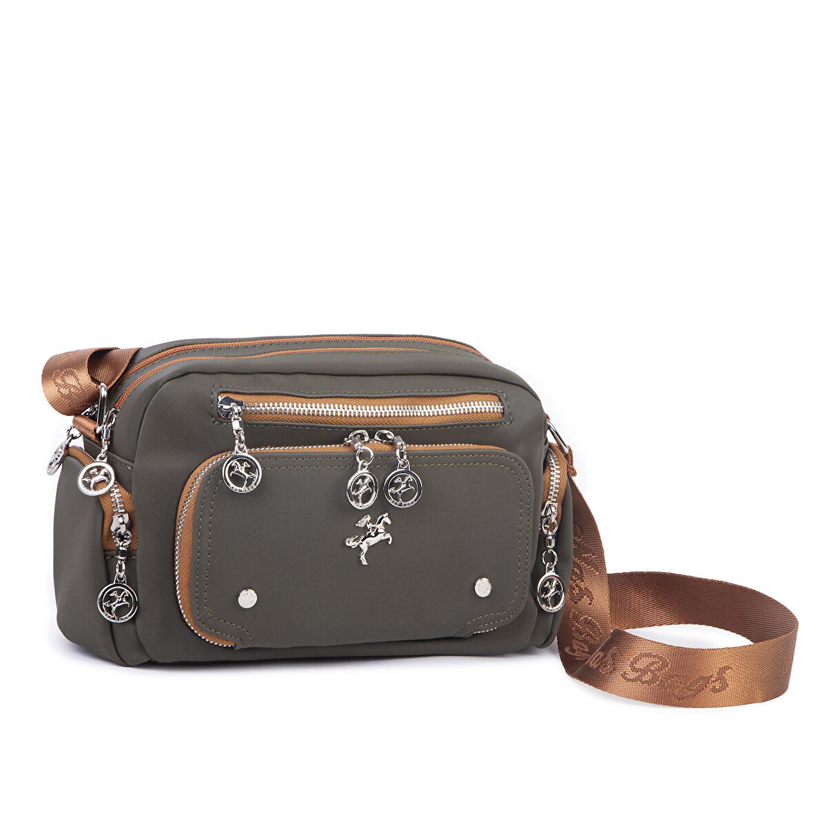 Nas Bag Kadın Mini Çok Gözlü Spor Şık Çanta ( en :25 cm , boy: 16 cm ) Yeşil  Taba Buzzy