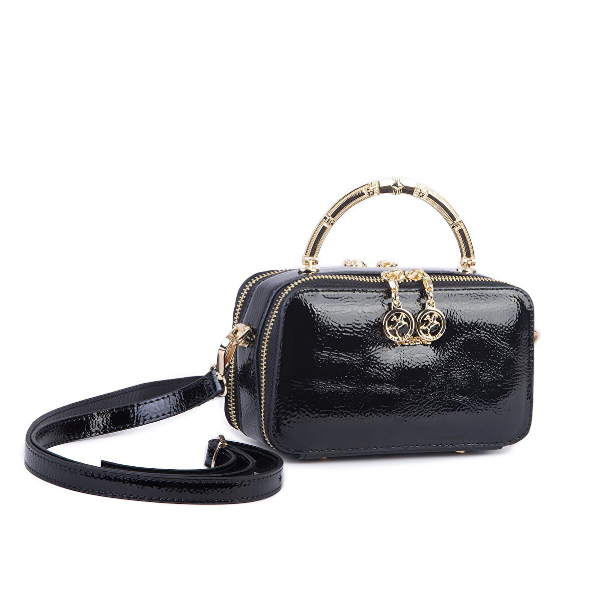 Nas Bag Kadın Mini El ve Çapraz Çanta Siyah Rugan  (en :18 cm  boy:10 cm) 