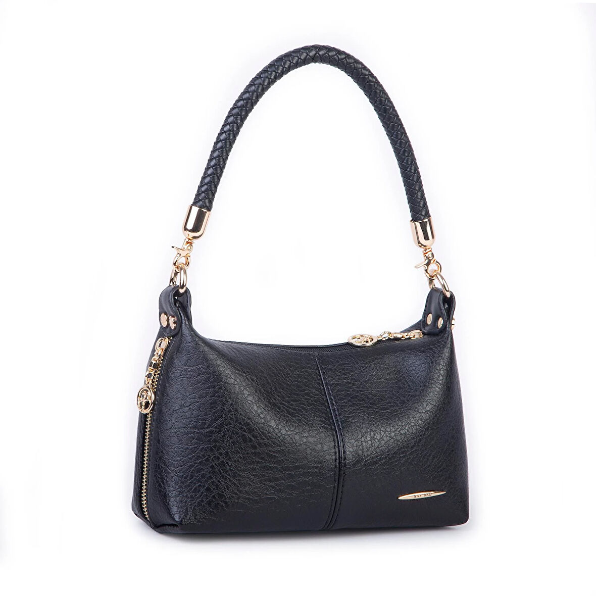 Nas Bag Kadın Mini Omuz ve Çapraz Çanta Örgülü Askılı (en: 23 cm , boy: 14 cm) Siyah Victoria