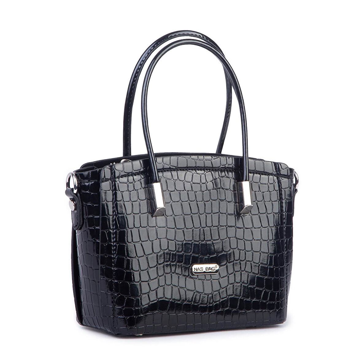 Nas Bag Kadın Mini El ve Çapraz Çanta Siyah Kroko