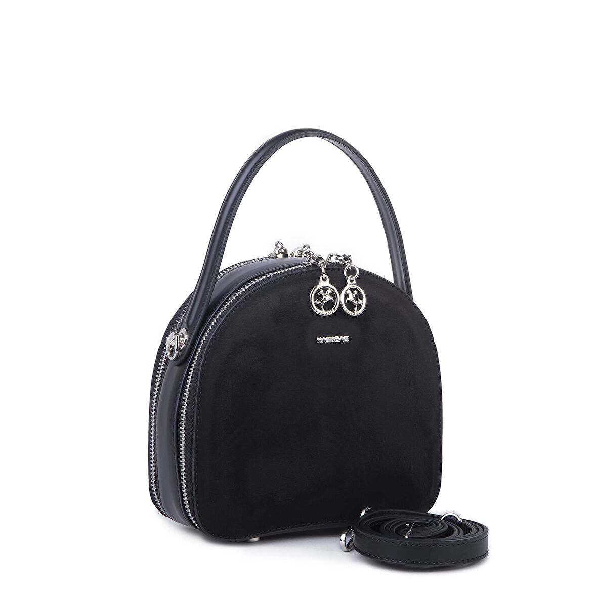 Nas Bag Mini Kadın El ve Çapraz Çanta (17x17 cm) Siyah  Süet