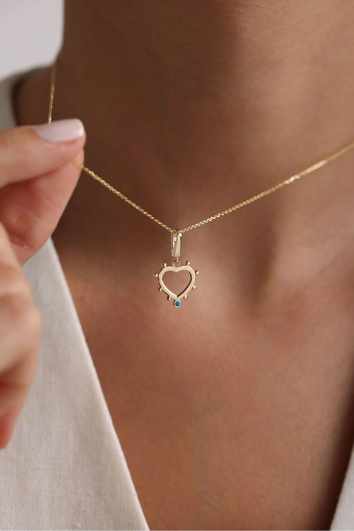 Mavi Mineli Kalp Kilitli Charm Kolye Ucu