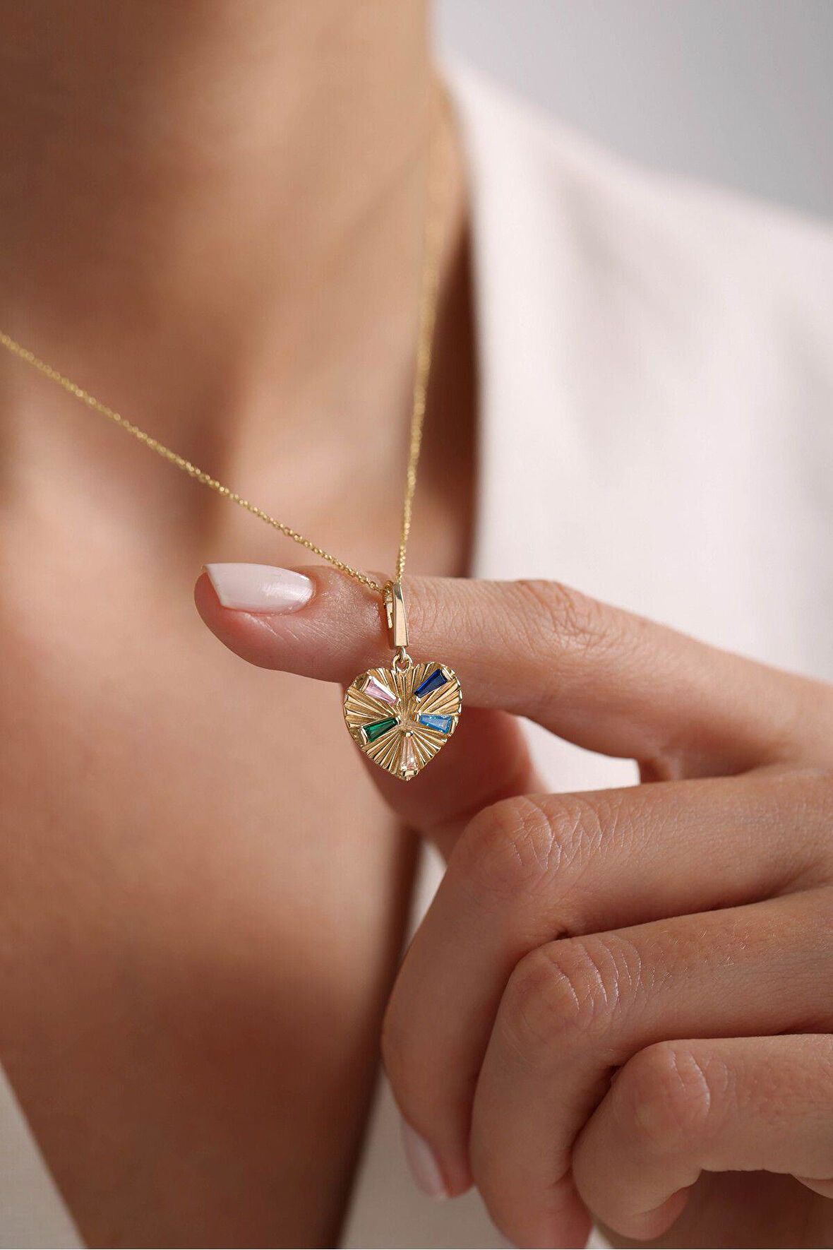 Heritage Mix Taşlı Kalp Kilitli Charm Kolye