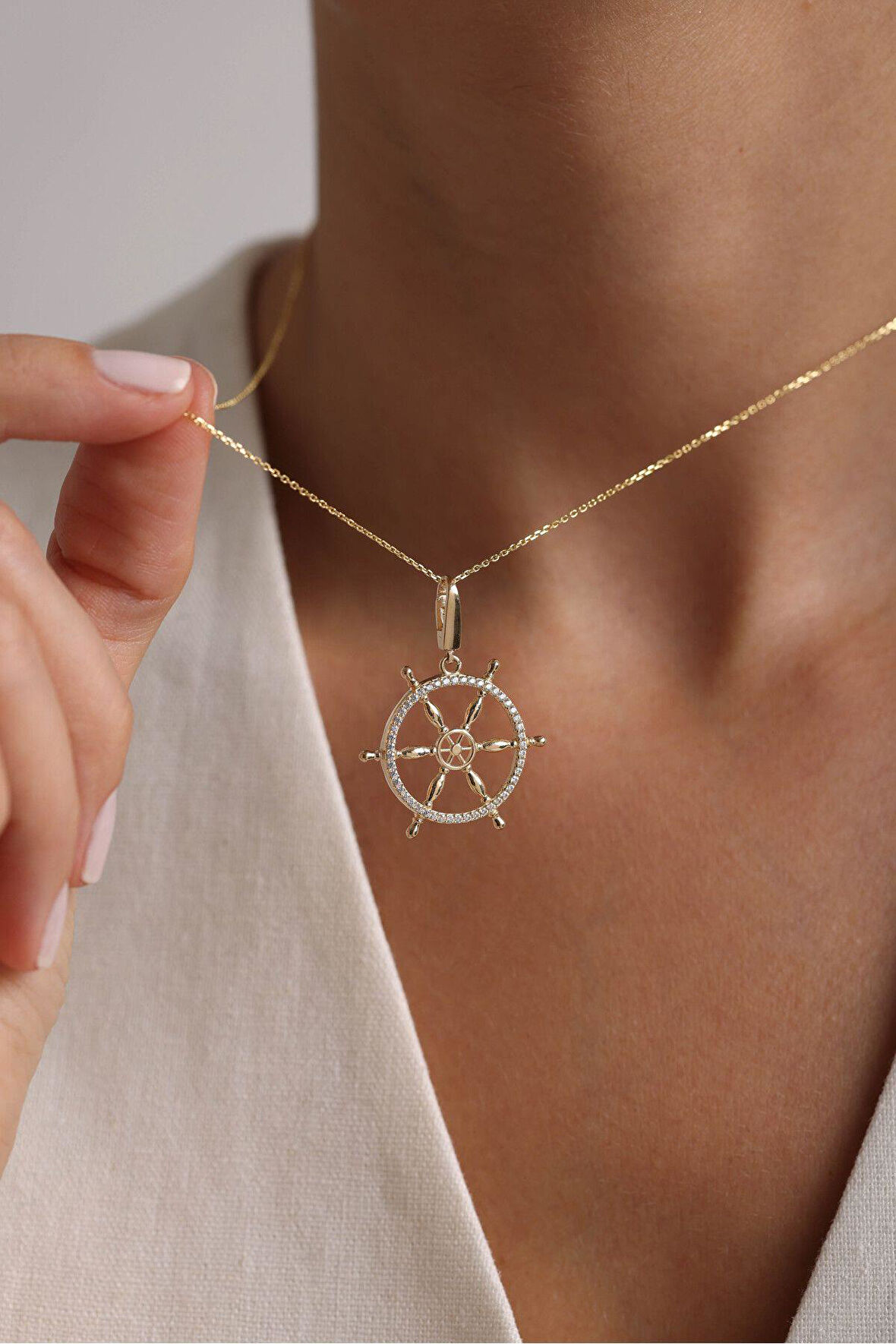 Taşlı Dümen Charm Kolye