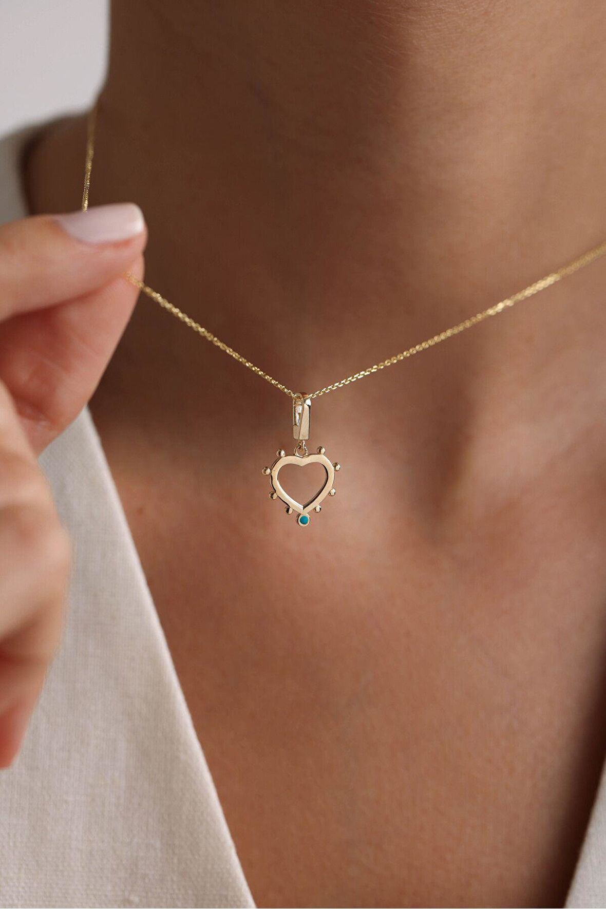 Mavi Mineli Kalp Kilitli Charm Kolye Ucu