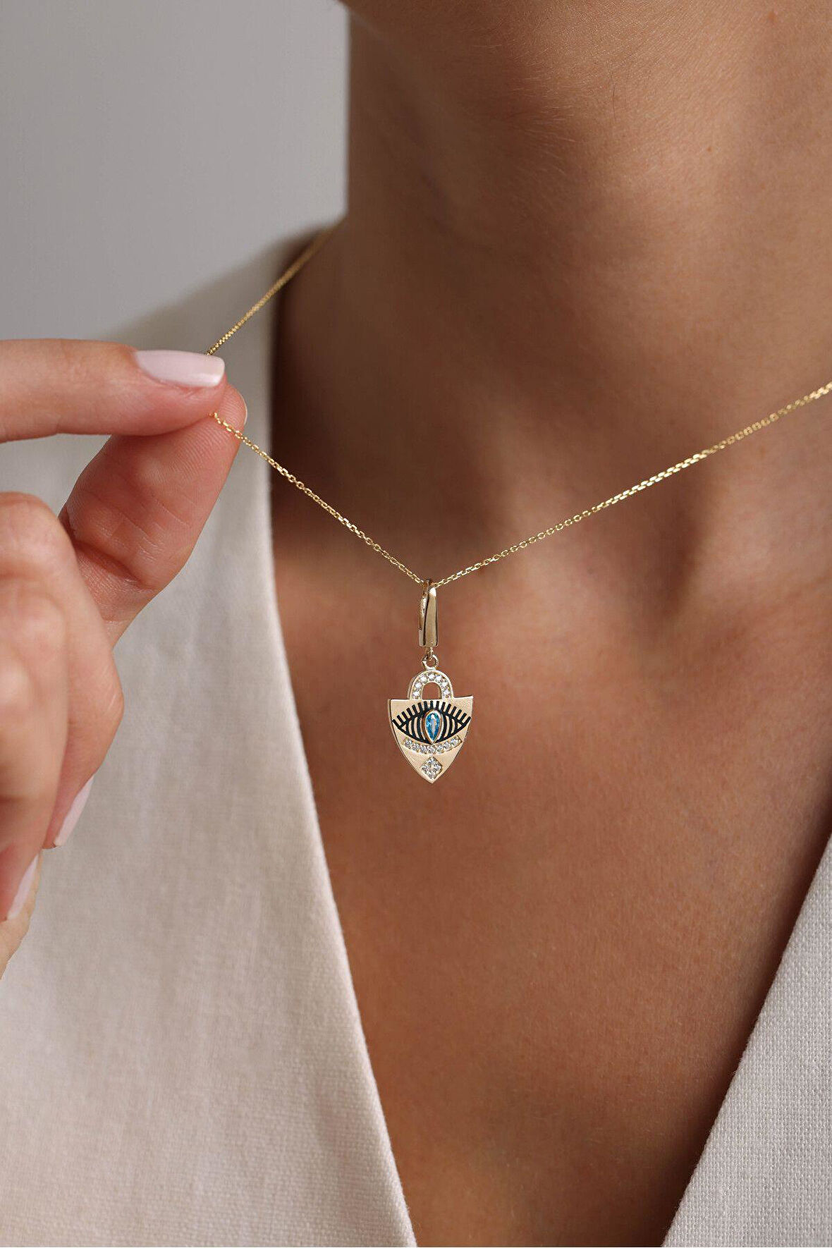 Heritage Kilit Mavi Taşlı Göz Kilitli Charm Kolye