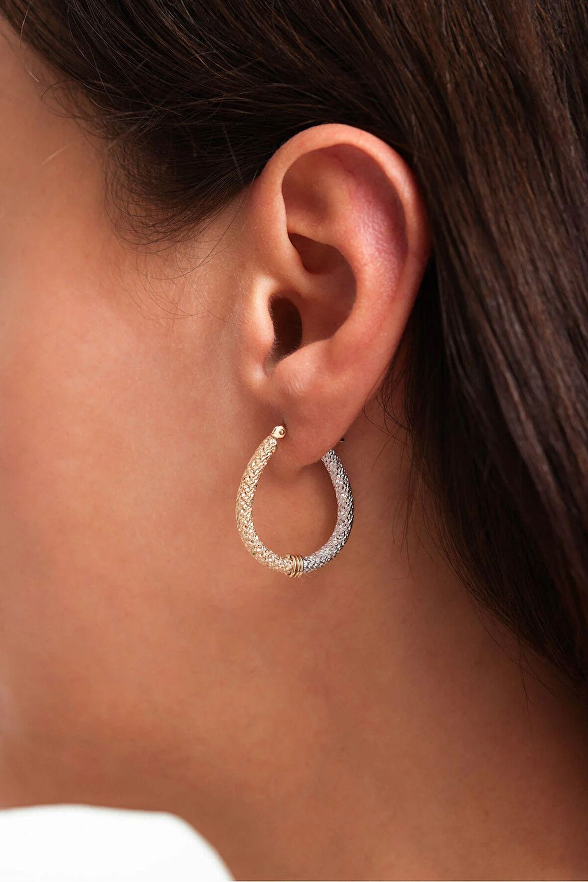 Çift Renk Desenli Oval Halka Küpe