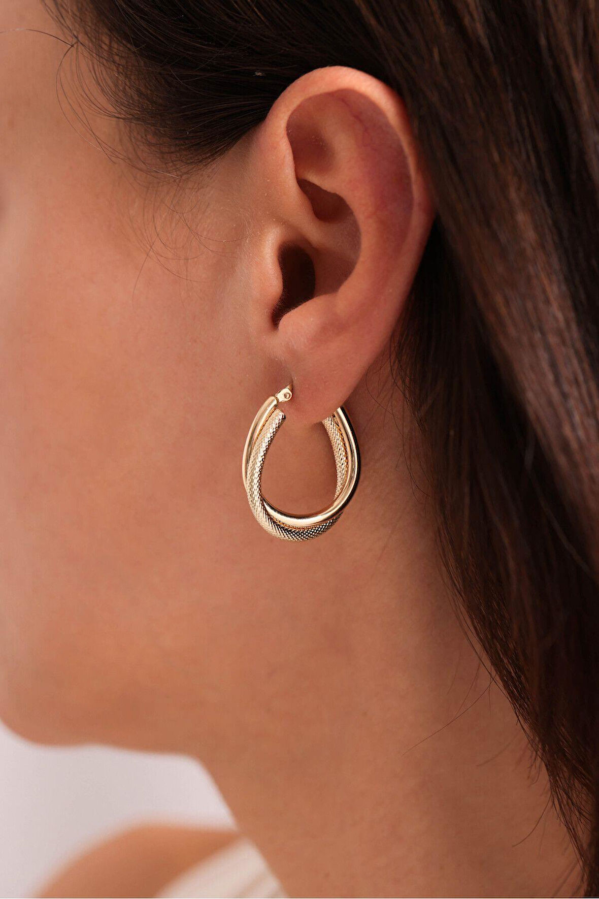 Double Satine Çift Halka Küpe