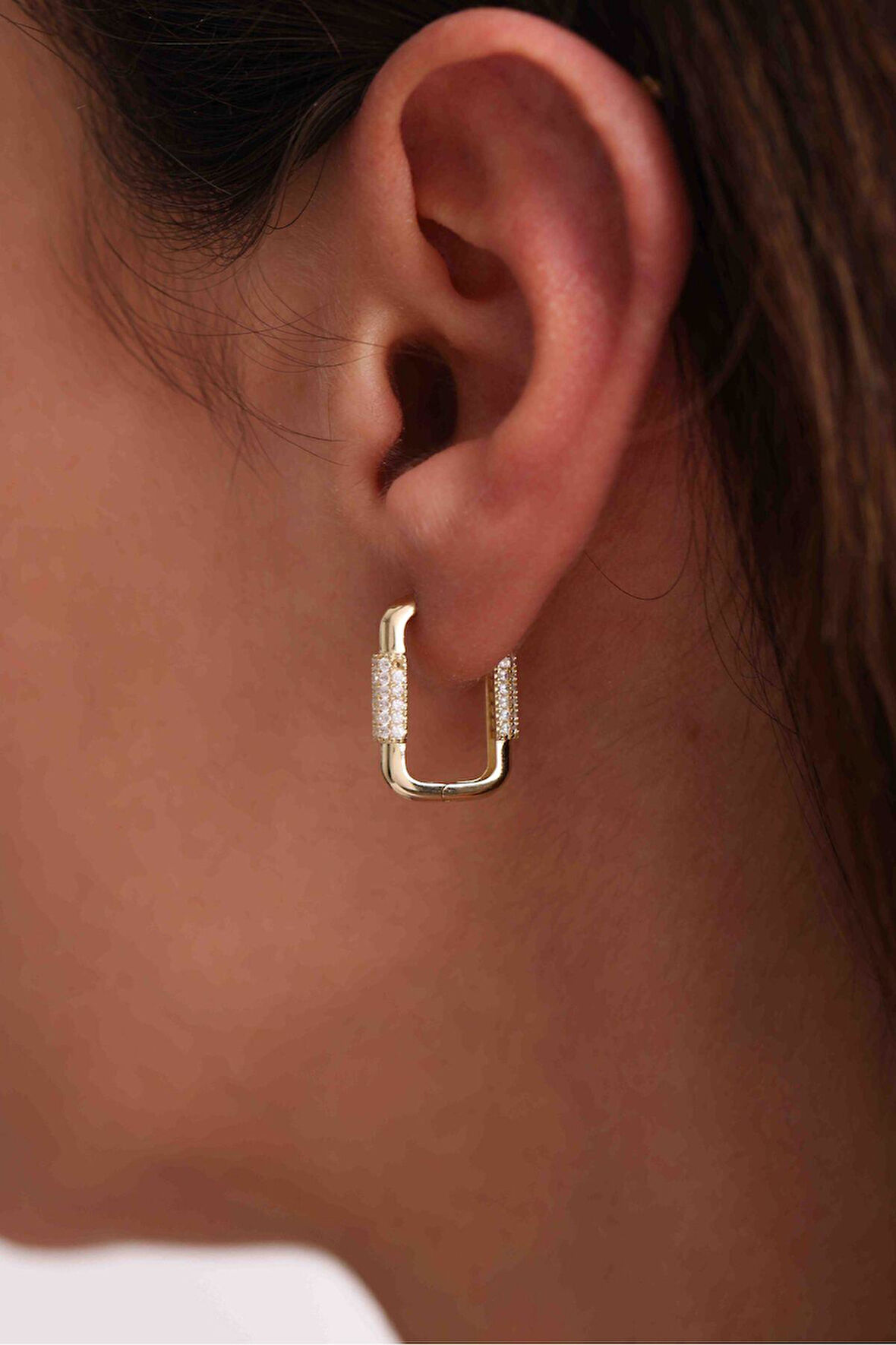 Ara Taşlı Ataş Dikdörtgen Küpe