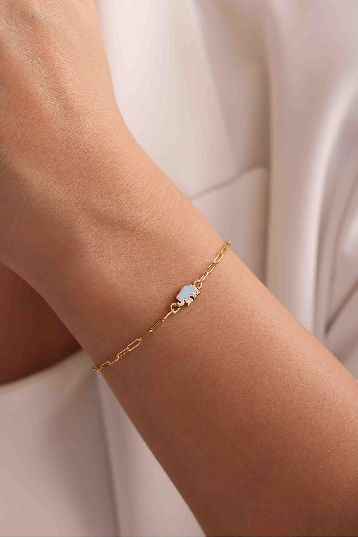 Mavi Mineli Figürlü Fil Çocuk Bileklik