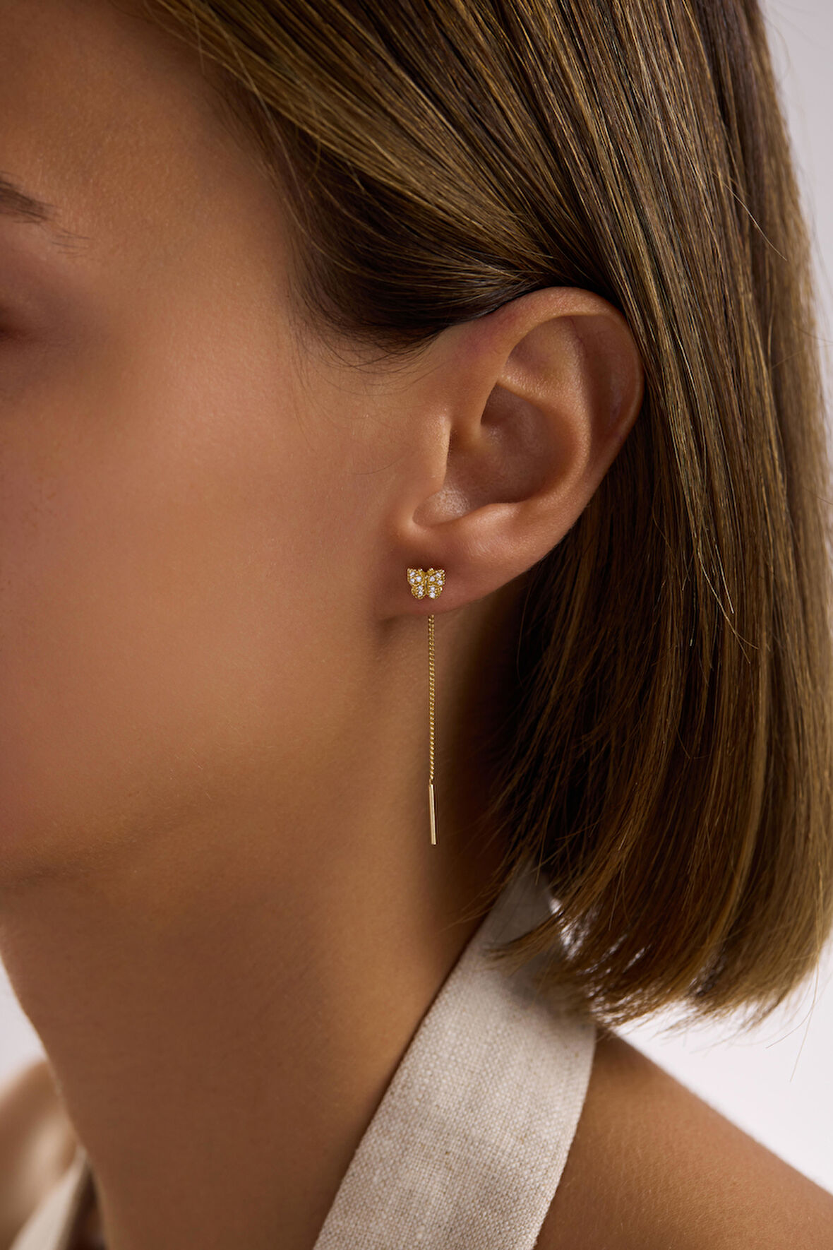 Taşlı Butterfly Sallantılı Küpe