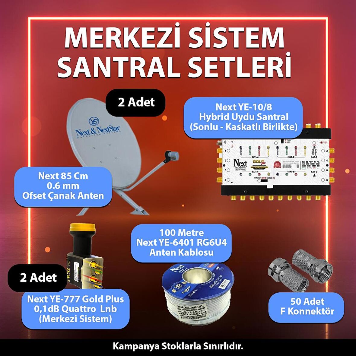 Merkezi Sistem Santral Seti 2 Adet 85 Cm Çanak 10/8 Multiswitch Santral