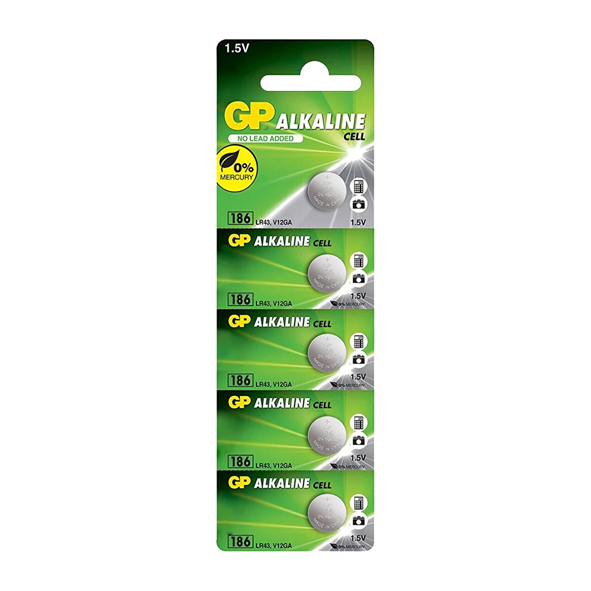 GP 186 LR43 AG-12R 1.5 Volt Alkalin Düğme Pil 5\'li Paket