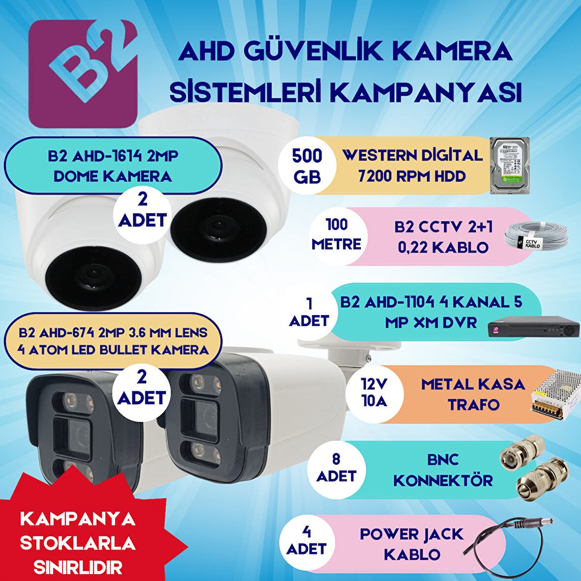 B2 Ahd 4 Kamera 4 Kanal Güvenlik Dome Kamera Setleri