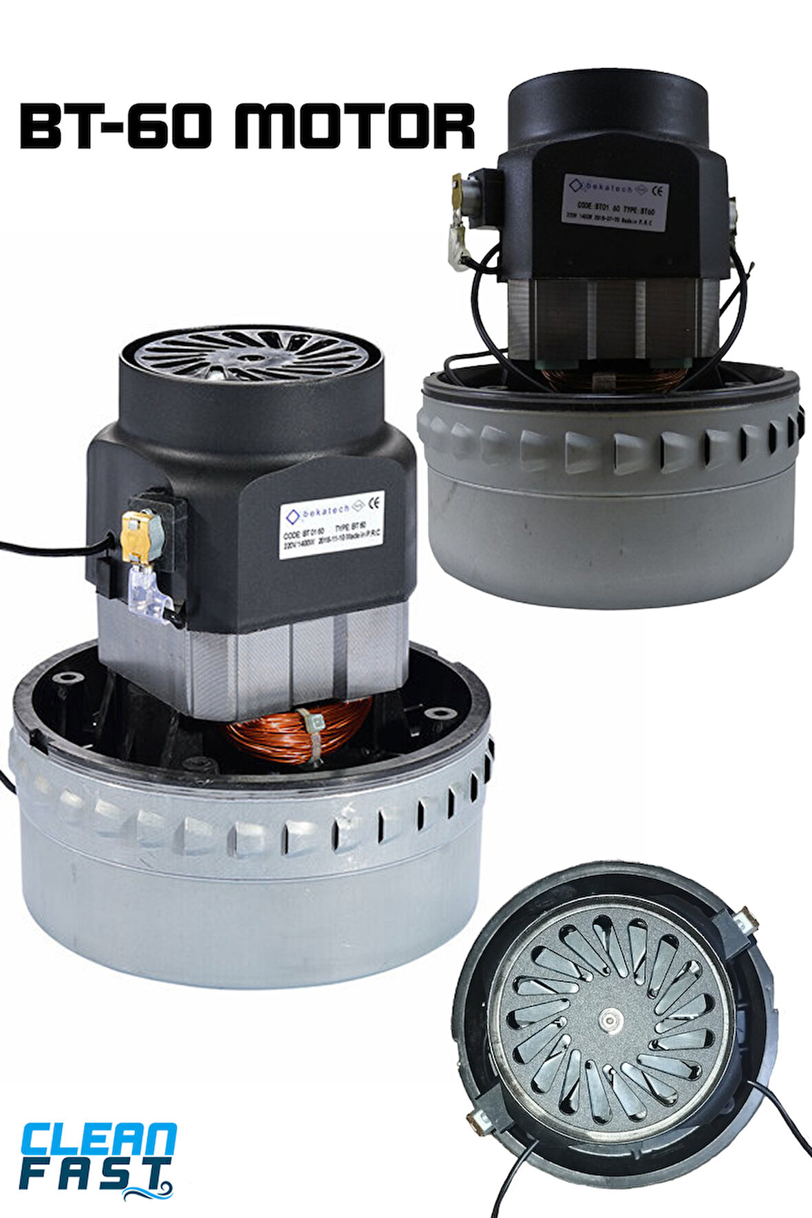 Bekatech BT-60 Süpürge Motoru Çift Fanlı Alüminyum Sargı